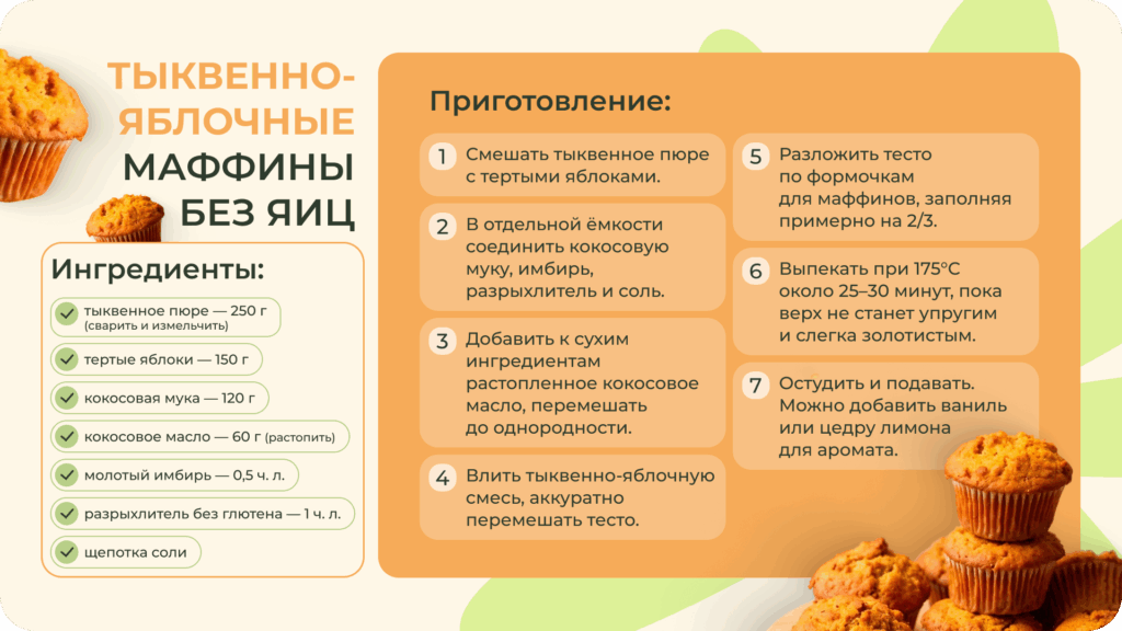Полезная альтернатива для тех, кто любит выпечку и сладости Рецепт тыквенно-яблочных маффинов без яиц