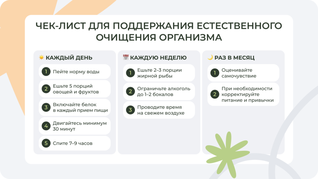 Чек-лист для поддержания естественного очищения организма