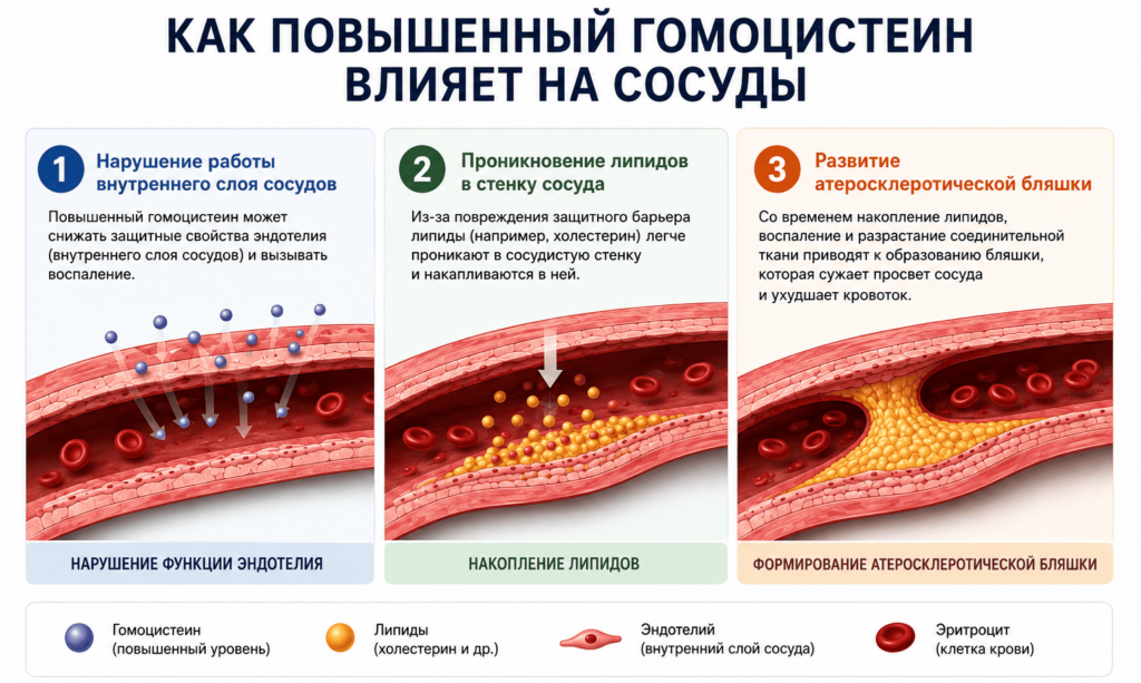 Влияние повышенного уровня гомоцистеина на сосуды