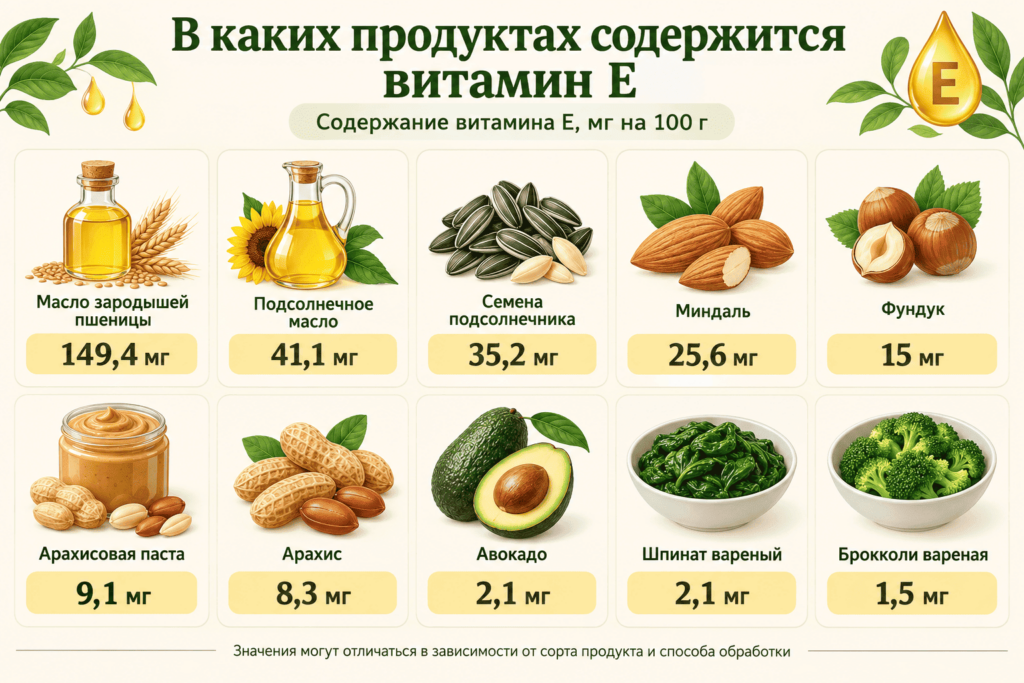 Продукты, богатые витамином Е