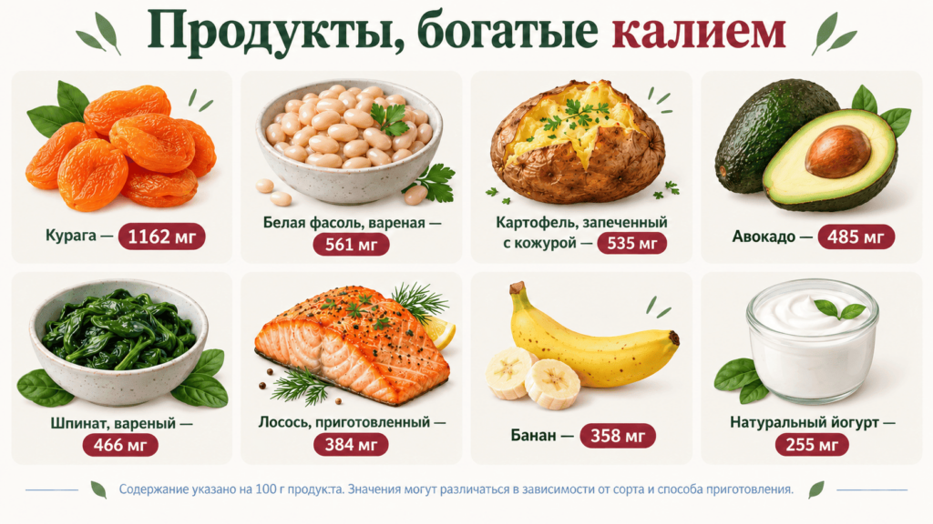 Рейтинг продуктов по содержанию калия