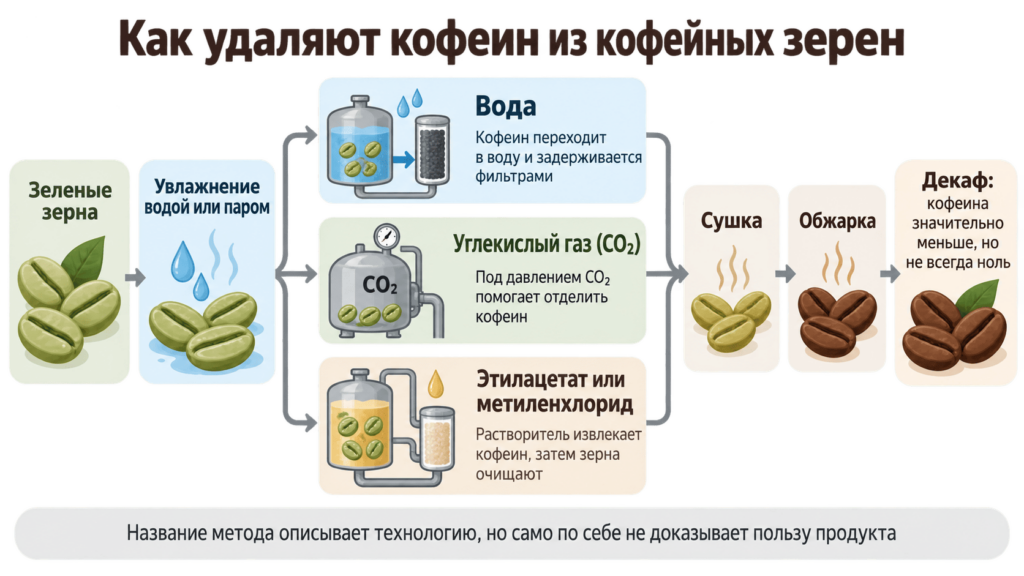 Как удаляют кофеин из кофейных зерен Схема: основные способы удаления кофеина из зеленых кофейных зерен.